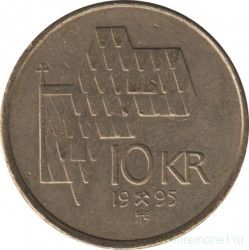 Монета. Норвегия. 10 крон 1995 год.