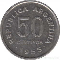 Монета. Аргентина. 50 сентаво 1955 год.