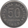 Монета. Аргентина. 50 сентаво 1955 год. ав.