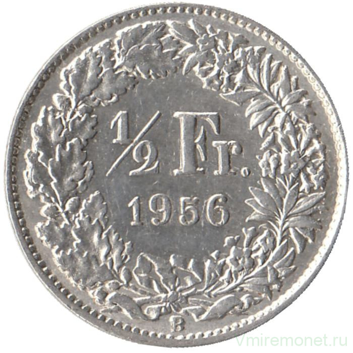 Монета. Швейцария. 1/2 франка 1956 год.