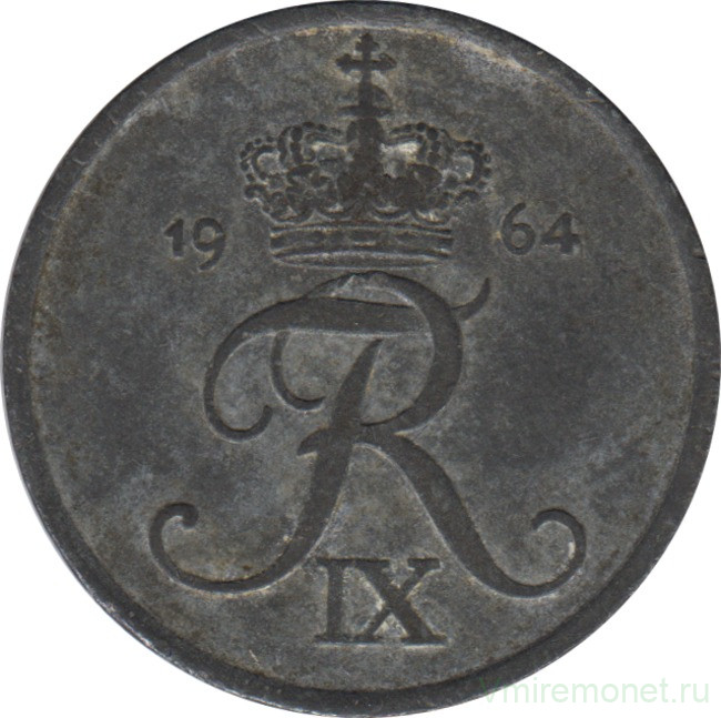 Монета. Дания. 5 эре 1964 год. Цинк.