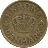 Реверс. Монета. Дания. 1 крона 1925 год.