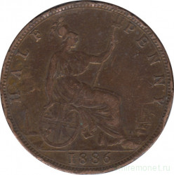 Монета. Великобритания. 1/2 пенни 1886 год.