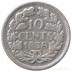 Монета. Нидерланды. 10 центов 1938 год.