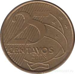 Монета. Бразилия. 25 сентаво 2008 год.