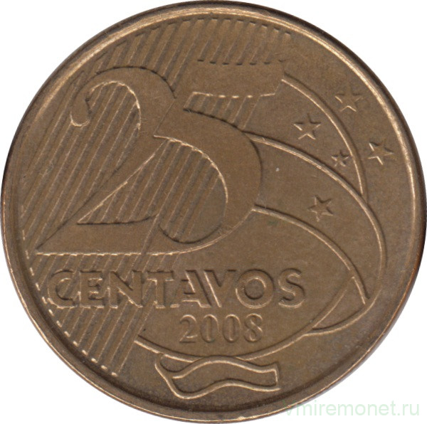 Монета. Бразилия. 25 сентаво 2008 год.