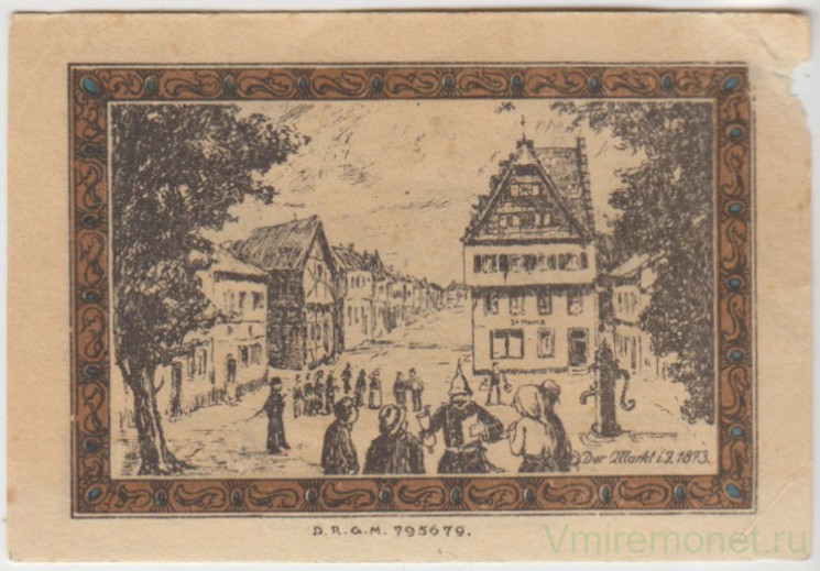 Бона. Нотгельд. Германия. Город Брюль. 50 пфеннигов 1922 год. Вариант 192.1.а.1.