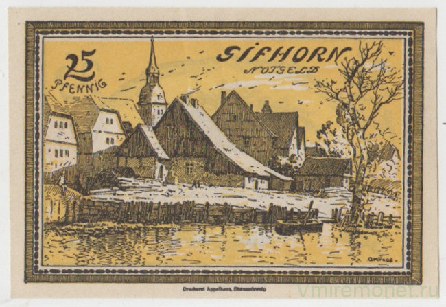 Бона. Нотгельд. Германия. Город Гифхорн. 25 пфеннигов 1921 год. Вариант 428.1.3.