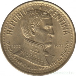 Монета. Аргентина. 5 песо 1977 год. 200 лет со дня рождения Гильермо Брауна.