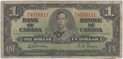 Банкнота. Канада. 1 доллар 1937 год. Тип 58c.