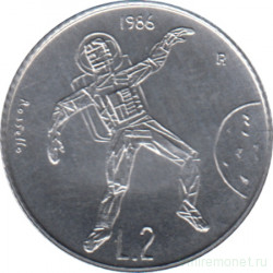 Монета. Сан-Марино. 2 лиры 1986 год. Космонавт.