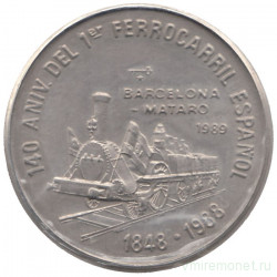 Монета. Куба. 1 песо 1989 год. 140 лет первой железной дороге в Испании.