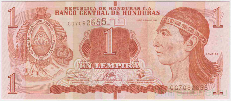 Банкнота. Гондурас. 1 лемпира 2019 год. Тип 96.