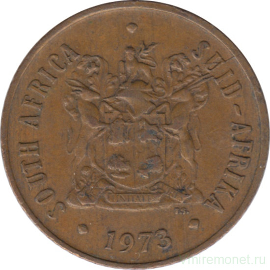 Монета. Южно-Африканская республика (ЮАР). 2 цента 1973 год.