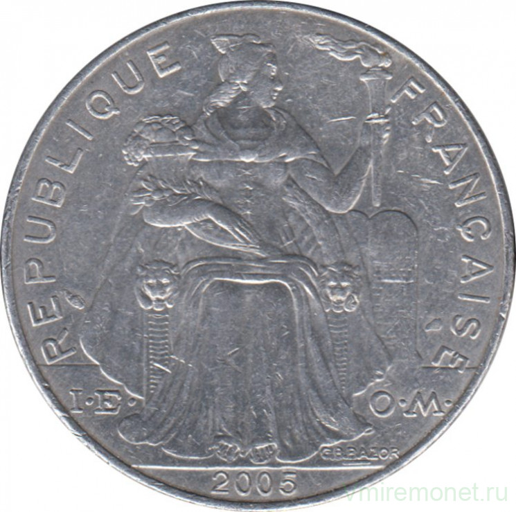 Монета. Французская Полинезия. 5 франков 2005 год.