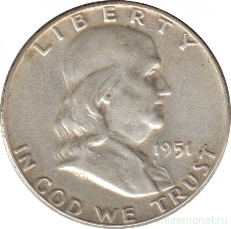 Монета. США. 50 центов 1951 год. Франклин.