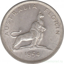Монета. Австралия. 1 флорин (2 шиллинга) 1954 год. Королевский визит в Австралию.