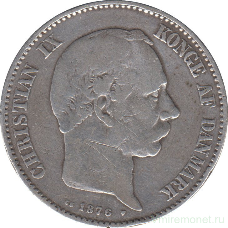 Монета. Дания. 2 кроны 1876 год.