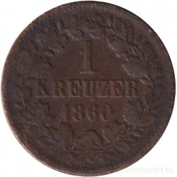 Монета. Германия. Баден. 1 крейцер 1860 год.