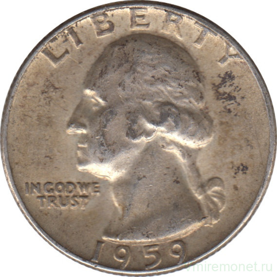 Монета. США. 25 центов 1959 год.