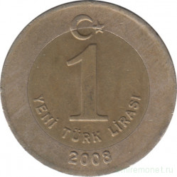 Монета. Турция. 1 лира 2008 год.