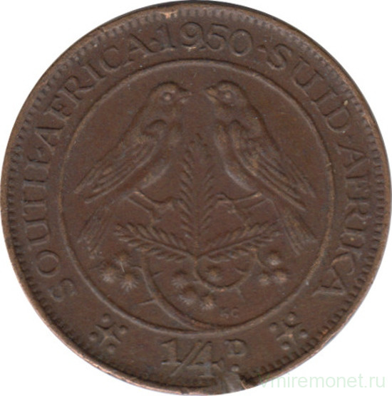 Монета. Южно-Африканская республика (ЮАР). 1/4 пенни 1950 год.