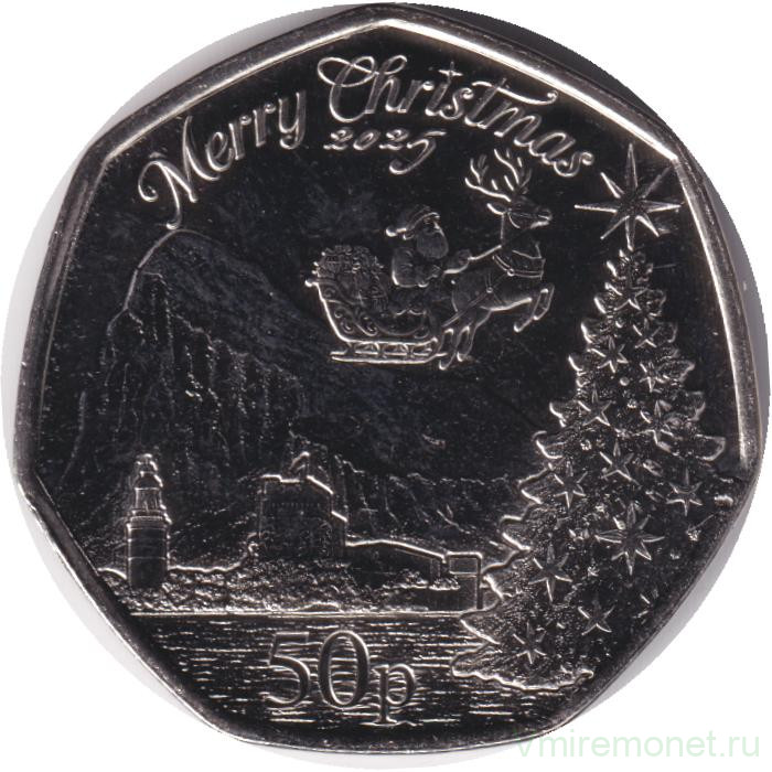 Монета. Гибралтар. 50 пенсов 2025 год. Рождество.