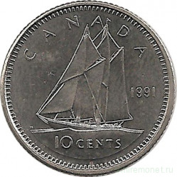 Монета. Канада. 10 центов 1991 год.