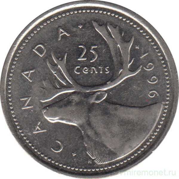 Монета. Канада. 25 центов 1996 год.