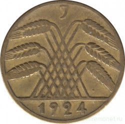 Монета. Германия. Веймарская республика. 10 рейхспфеннигов 1924 год. Монетный двор - Гамбург (J).