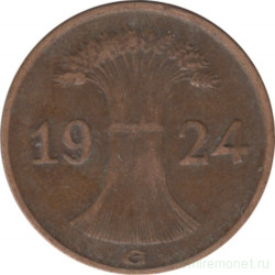 Монета. Германия. Веймарская республика. 1 рентенпфенниг 1924 год. Монетный двор - Карлсруэ (G).