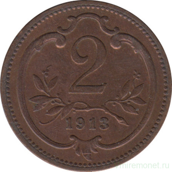 Монета. Австро-Венгерская империя. 2 геллера 1913 год.