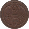 Монета. Австро-Венгерская империя. 2 геллера 1913 год. ав.