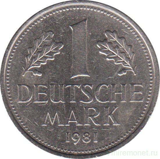 Монета. ФРГ. 1 марка 1981 год. Монетный двор - Гамбург (J).