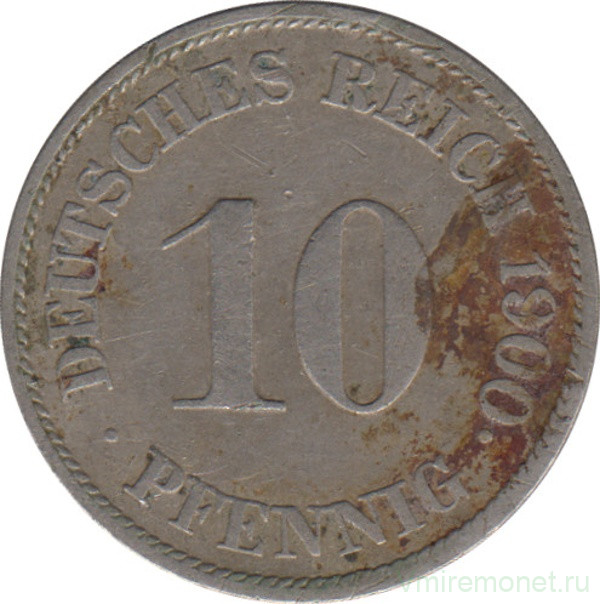 Монета. Германия (Германская империя 1871-1922). 10 пфеннигов 1900 год. (J).