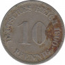 Монета. Германия (Германская империя 1871-1922). 10 пфеннигов 1900 год. (J). ав.