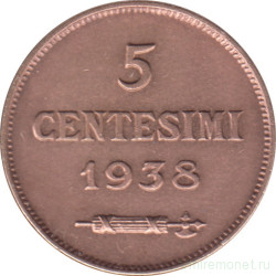Монета. Сан-Марино. 5 чентезимо 1938 год.