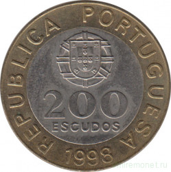 Монета. Португалия. 200 эскудо 1998 год.
