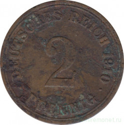 Монета. Германия (Германская империя 1871-1922). 2 пфеннига 1910 год. (A).