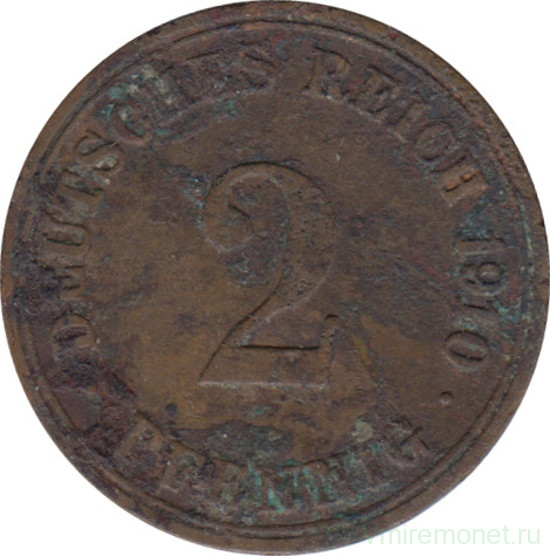 Монета. Германия (Германская империя 1871-1922). 2 пфеннига 1910 год. (A).