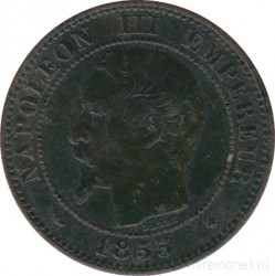 Монета. Франция. 2 сантима 1855 год. BB. "голова собаки".