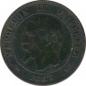 Монета. Франция. 2 сантима 1855 год. BB. "голова собаки". ав.