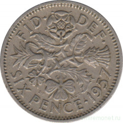 Монета. Великобритания. 6 пенсов 1957 год.