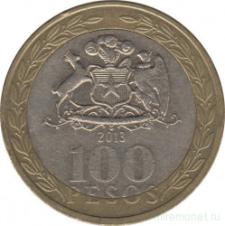 Монета. Чили. 100 песо 2013 год.