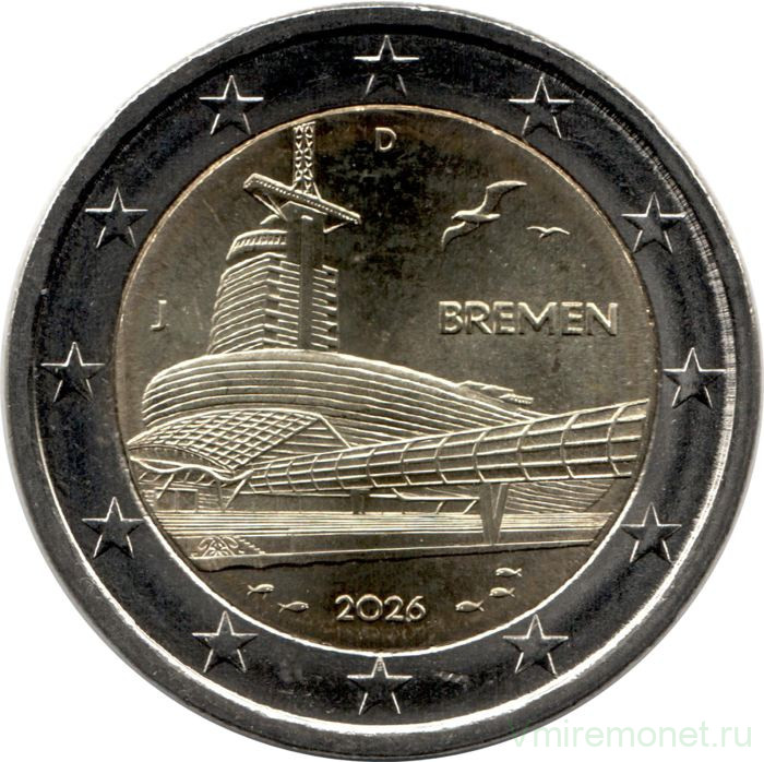 Монета. Германия. 2 евро 2026 год. Бремен, музей климатических зон. (J).