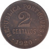 Монета. Португалия. 2 сентаво 1920 год. ав.