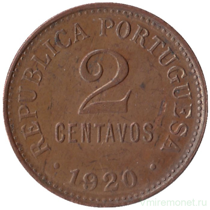 Монета. Португалия. 2 сентаво 1920 год.