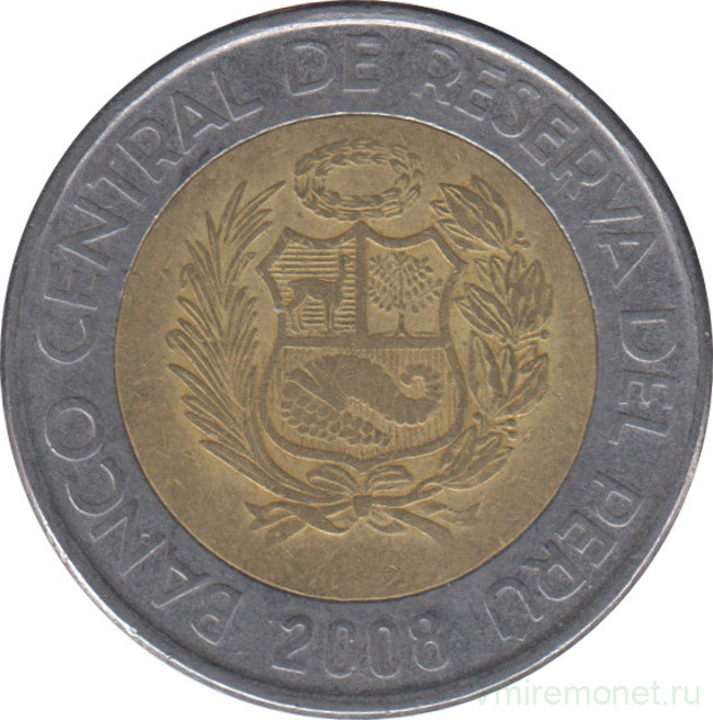Монета. Перу. 5 солей 2008 год.