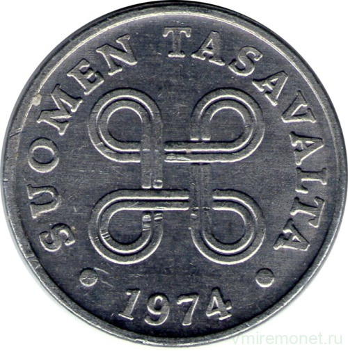 Монета. Финляндия. 1 пенни 1974 год.