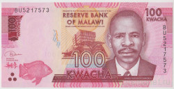 Банкнота. Малави. 100 квачей 2019 год.